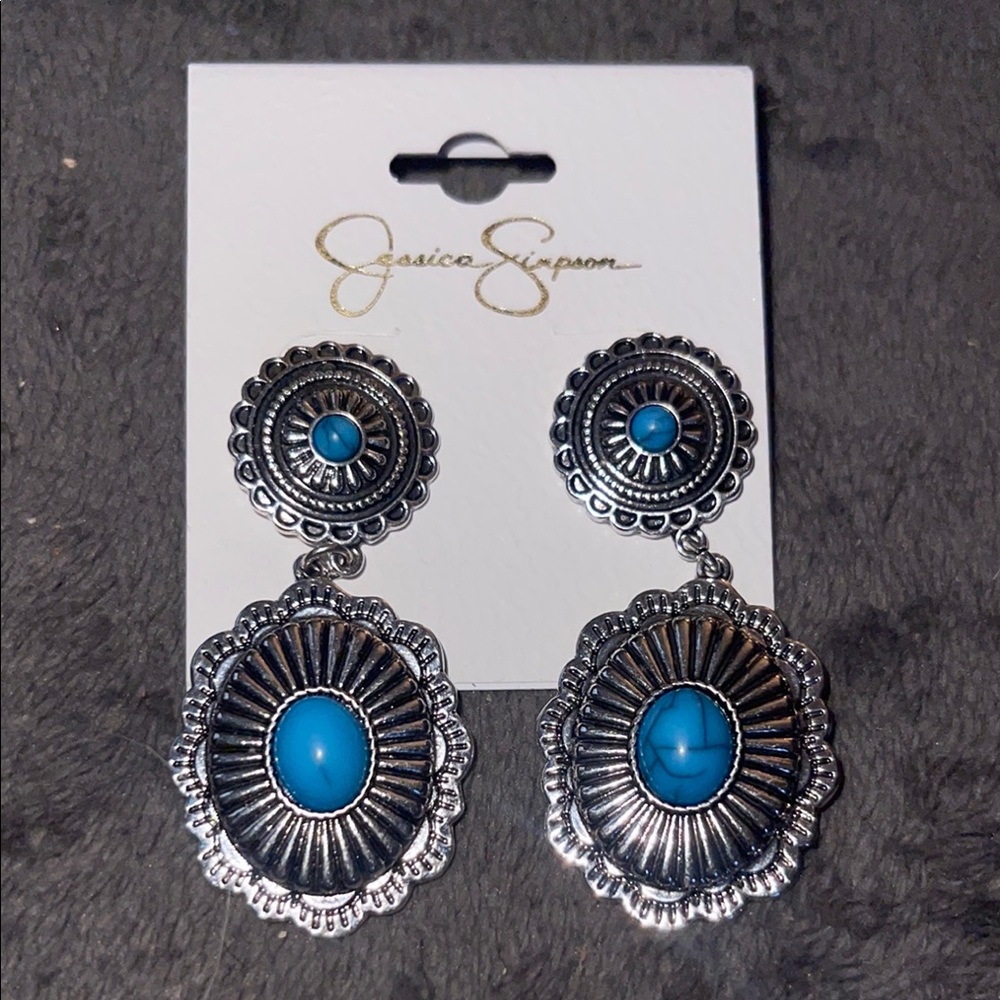 Jessica Simpson Silver and Blue Dangle Earrings